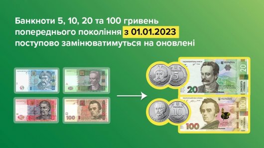 В Украине выводят из оборота старые банкноты номиналом 5, 10, 20 и 100 гривен