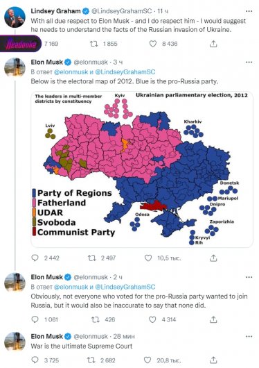 Илон Маск показал на карте как голосовал юго-восток Украины на выборах 2012 года и послал Верховную Раду 
